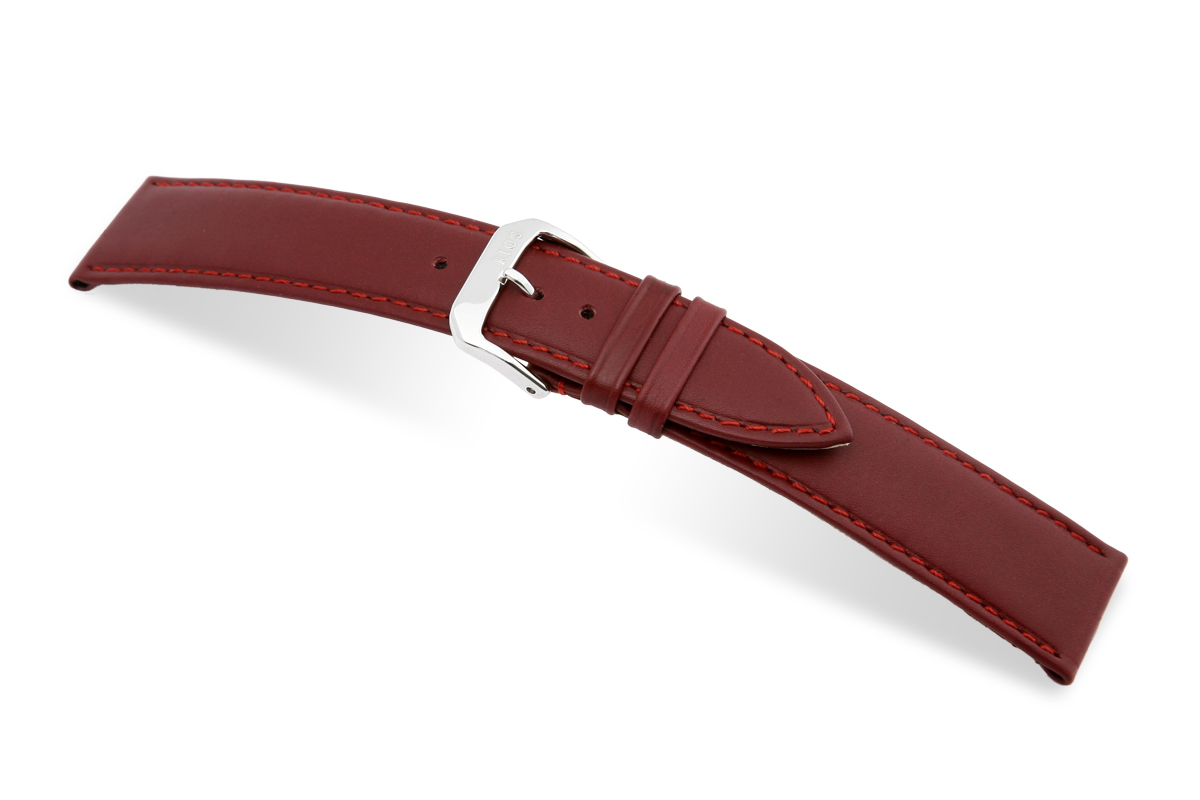 SELVA leren band voor eenvoudig verwisselen 14mm bordeaux met stiksel - MADE IN GERMANY