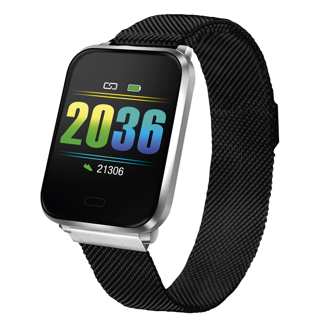 Fitness Tracker met zwarte metalen band