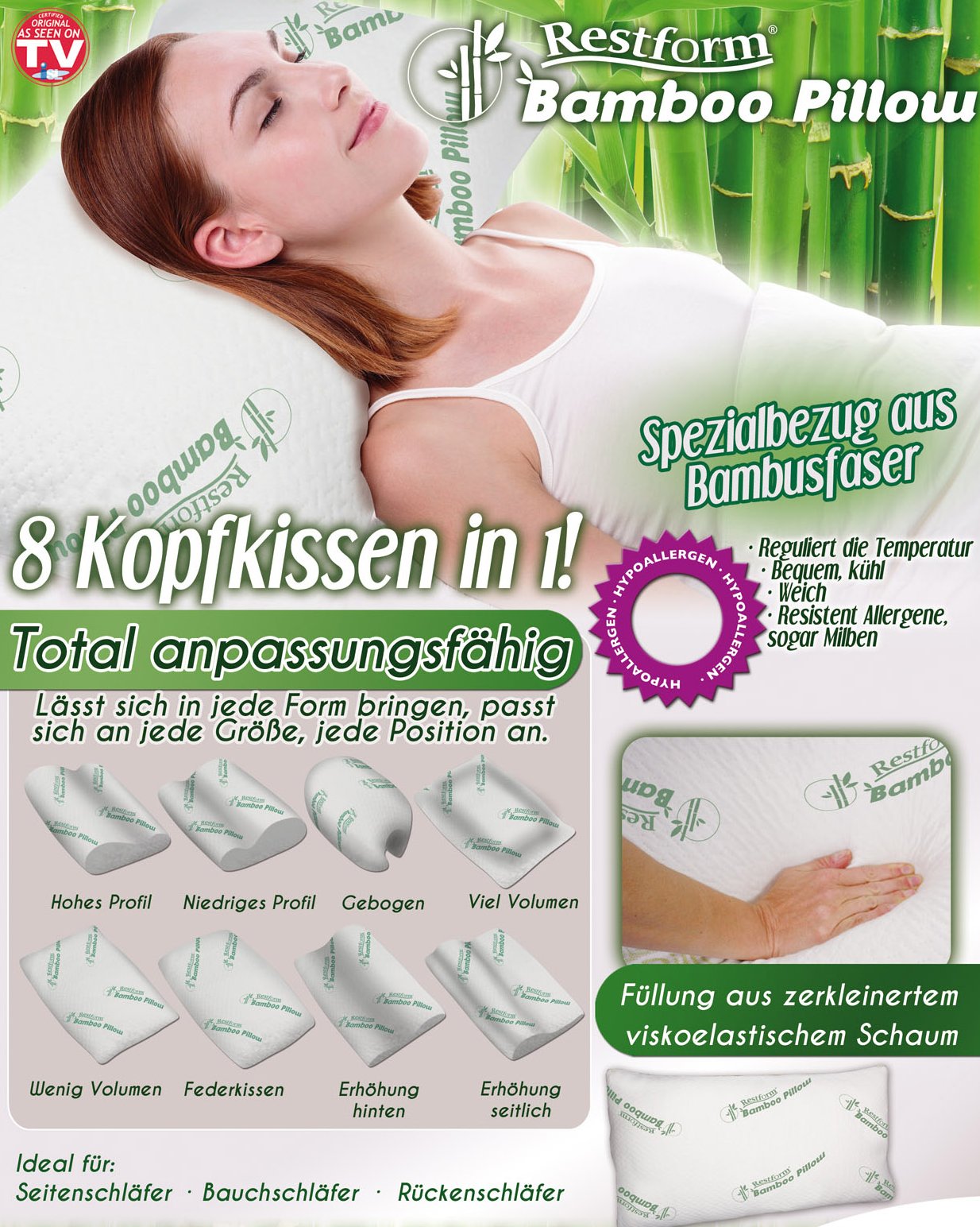 Hoofdkussen Restform Bamboo Pillow