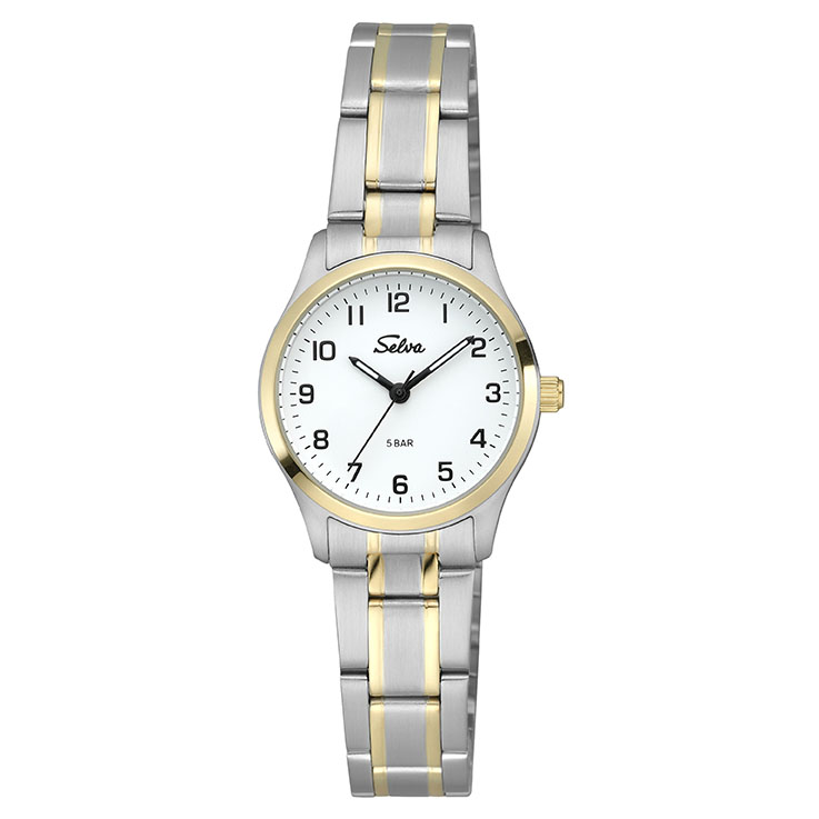 SELVA quartz wristwatch with bicolor stainless steel strap, white dial Ø 27mm