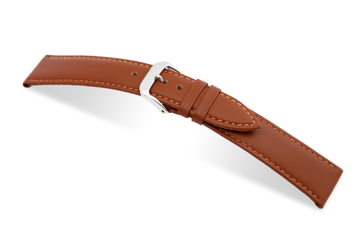 SELVA leren band voor eenvoudig verwisselen 14mm cognac met stiksel - MADE IN GERMANY