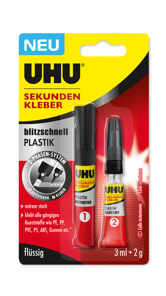 UHU secondelijm plastic 3ml + 2gr