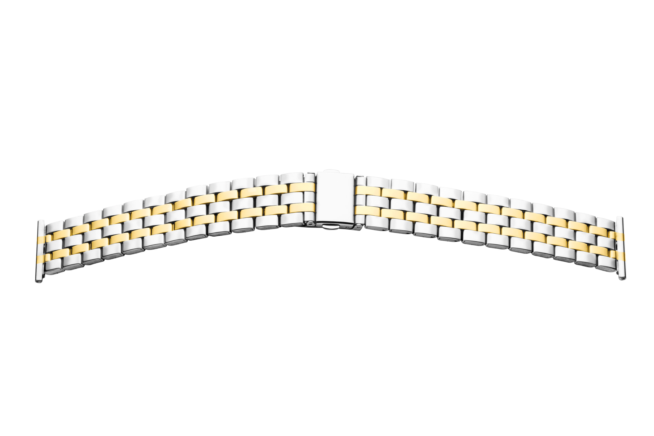 Metalen band roestvrij staal, 20mm bicolor gepolijst met vouwsluiting, rechte aanzet