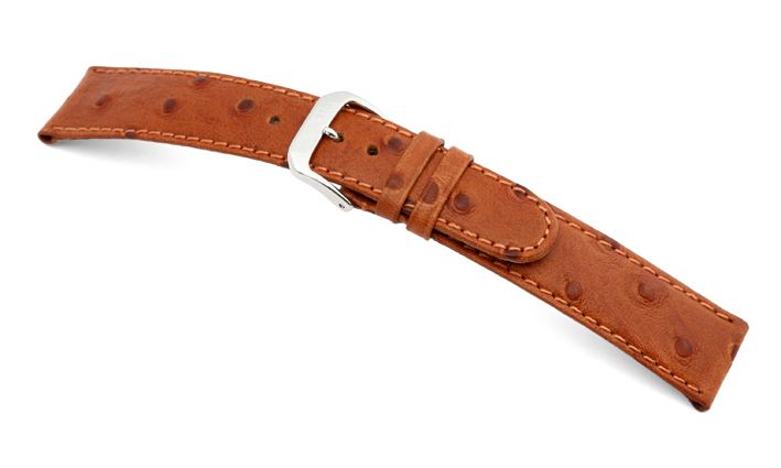 Lederband Dundee 12mm cognac met Struisvogelprint