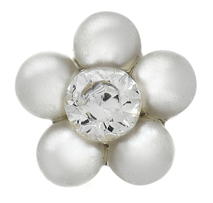 First ear stud System 75 white, Daisy with cubic zirconia and pearl, white, Studex