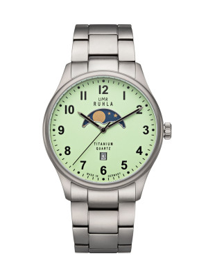 Uhren Manufaktur Ruhla - Maanstand horloge - Titanium - Lichtgevende wijzerplaat - Titanium band - Made in Germany