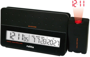 UMR wireless projection alarm clock black with 2 alarm times, alarm repeater, weekdays in 7 languages, temperature
