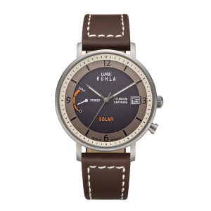 Uhren Manufaktur Ruhla - Armbanduhr Solar Ø 41mm Titan/ Lederband orange