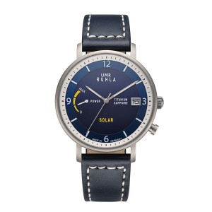 Uhren Manufaktur Ruhla - Wristwatch Solar Ø 41mm titanium/ leather strap dark blue