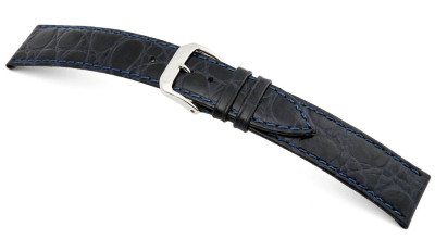 Lederband Bahia 16mm donkerblauw met krokodil print