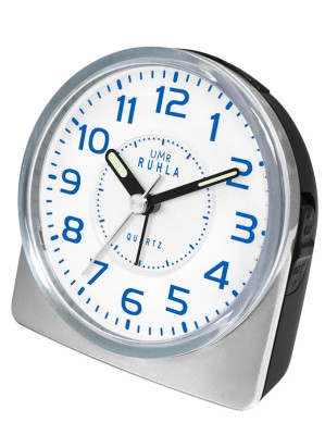 UMR quartz alarm clock silver, with sweeping seconds and flashing light alarm