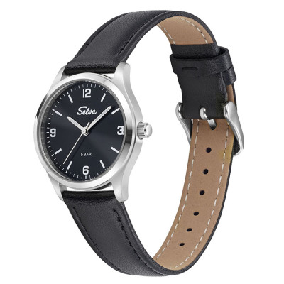 SELVA quartz wristwatch with leather strap black dial Ø 27mm