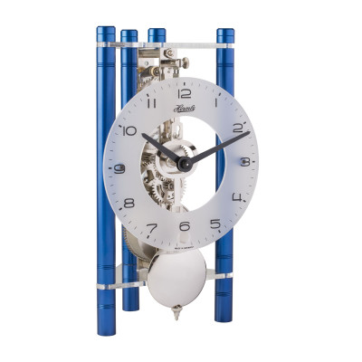 Hermle Tafelklok aluminium Blauw, 8-daags Skelet uurwerk, Arabische cijfers